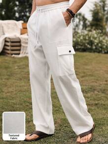 Manfinity RSRT Men's Drawstring Waist Cargo Pocket Casual Pants, Versatile - White - View 6