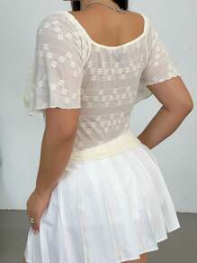 POPSWAY Blusa de talla grande con escote de chal, empalme de cinta, vuelo en el dobladillo y las mangas