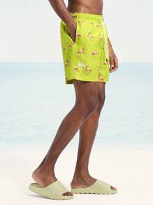 Surfspeed Men's Animal Print Drawstring Waist Pockets Beach Shorts - Mint Green - View 5