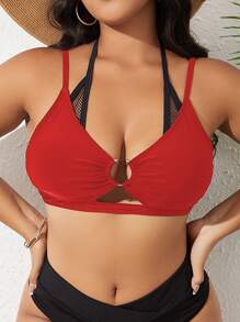 Swim SXY 大码女式休闲度假比基尼上衣 - 紅色 - 查看 1
