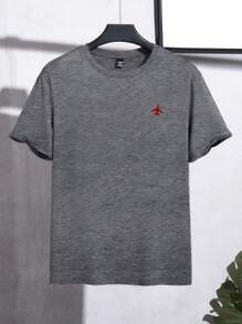 Manfinity Homme 男士休闲飞机印花短袖 T 恤，夏季 - 灰色 - 查看 3