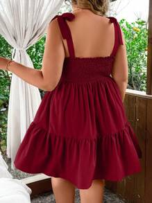 Flirla Vestido casual de talla grande con cordón de amarre en los tirantes, unicolor - Burdeos - Ver 2