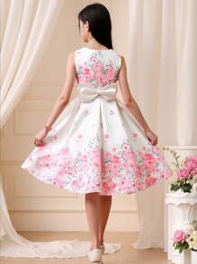 Pitira Pitira Tween Girls' Elegant Floral Print Satin Sleeveless Dress, Summer - Multicolor - View 1