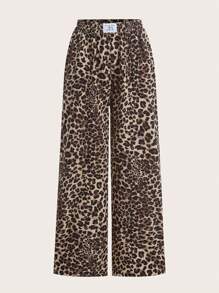 SHEIN EZwear 2 件套女士黑色豹纹阔腿裤套装 - 灰色 - 查看 7