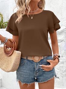 Breezaya Blusa semplice con maniche raglan a girocollo, monocromatica, estiva