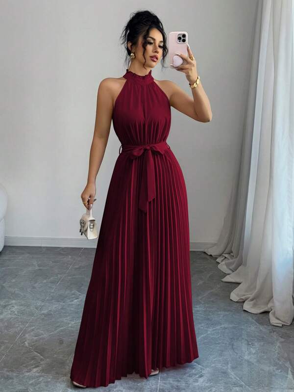 Elenzga Ziua Îndrăgostiților Guler Roz Volanat Talie Plisă Linie A Rochie Romantică Elegantă Pentru Femei