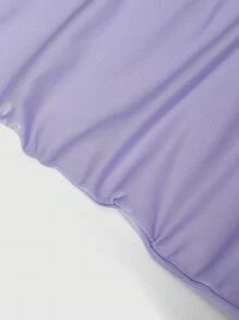 SHEIN MOOSTA Plus Size Women's Black Draped Neck Draped Ruffle Fitted Mermaid Knitting Dress, Suitable For Formal Party - Mauve Purple - View 4