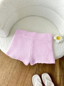 Elamini Starfish Pattern Elastic Waist Knitted Pink Shorts