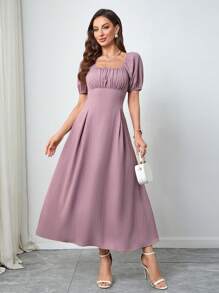 Modelyn Women's Cinched Cinched Waist Front Textured Dress - Purple - View 5