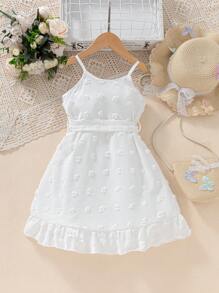 SHEIN Young Girl White Solid Color Ruffle Hem Spaghetti Strap Dress - White - View 2
