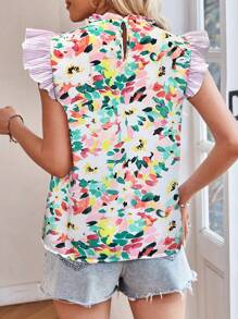 SHEIN Tall Áo cánh tay lửng họa tiết hoa nhuộm loang tương phản thanh lịch dành cho nữ, mùa xuân/hè - Nhiều màu - Xem 2