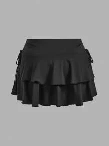 SHEIN PETITE CURVE 大码两件套女士休闲简约褶皱腰A字裙，演唱会女装，巡游女装，俱乐部女装性感