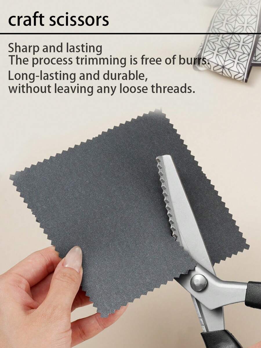 1 件专业黑色不锈钢裁缝剪刀锯齿形边缘织物皮革工艺剪刀重型人体工程学手柄适用于缝纫裁缝装饰材料裁剪工具