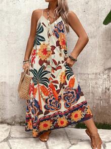 SHEIN Holidaya Robe ample sans manches à imprimé floral, tailles plus, pour un usage casual, domicile-travail ou vacances en été