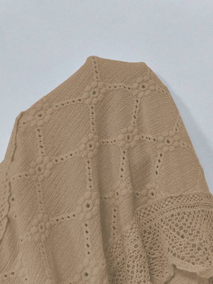 Everyssa Women's Simple Embroidery Single Breasted Casual Shirt For Commuting - Khaki - View 6
