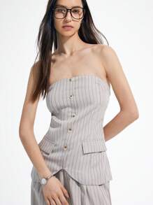 2 件套：女士米色条纹优雅设计吊带背心搭配长裤 - 彩色 - 查看 7