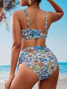 SHEIN Swim Women Floral Print Bikini Set, Summer Beach Holiday - Multicolor - View 2
