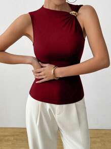 SHEIN Clasi Chaleco de unicolor con escote asimétrico y decoración metálica elegante