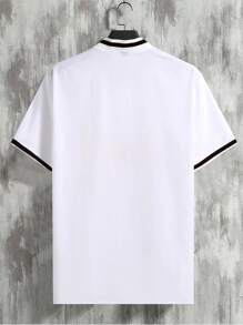 Aesthetic Post 男士休闲字母印花短袖衬衫夏季男芝加哥衬衫棒球衫棒球衫男男士棒球衫 - 白色 - 查看 2