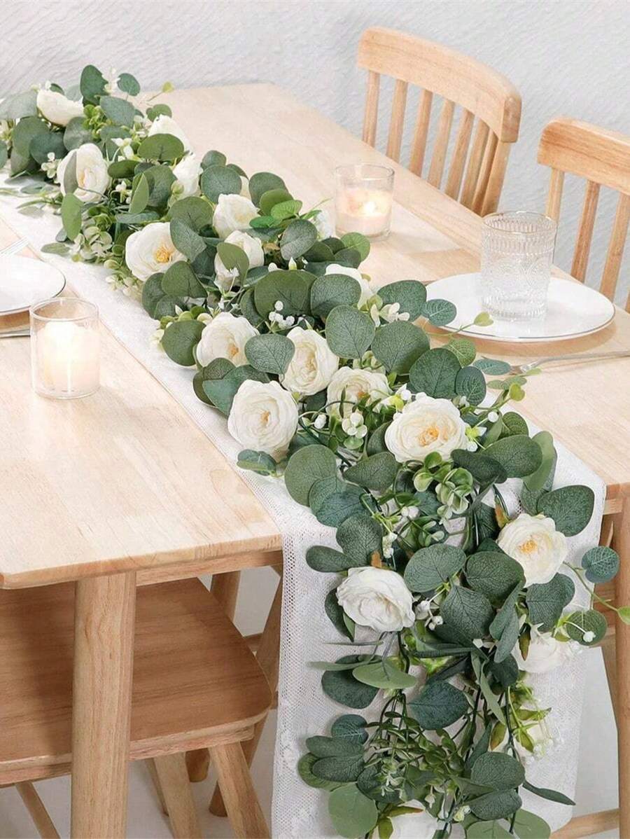 1/2pcs, 70in/5.9ft Artificial Eucalyptus Wreath, Plastic Eucalyptus Leaves Garland, For Spring DIY Front Door Wreath, Room Decor, Office Party Decor, Holiday Home Decoration Valentine DAY, Valentines Wedding, Birthday - Green - View 1