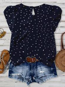 Linhara Plus Size Women Heart-Shaped Asymmetrical Drop Shoulder Casual Shirt
