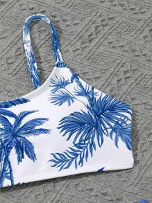 SHEIN 青少年女孩随机印花泳衣套装 - 藍白色 - 查看 3