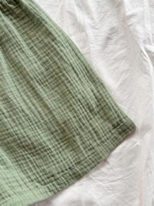 Soleia Women's Vacation Casual Loose Backless Tie Textured Fabric A-Line Tank Top & Elastic Waist Shorts With Pockets, For Beach & Seaside