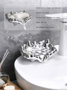 1 pieza Plato de jabón con forma de nube, creativo, sin perforaciones, soporte de jabón escurridor, bandeja de jabón de plástico duradero para decoración del baño, regalo para el hogar, decoraciones navideñas, regalo de boda, playa de verano, blanco y azul estético