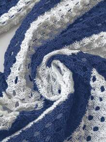 SHEIN LUNE Plus Size Striped Print Hollow Out Top And Pants Casual Knitted Sweatsuit