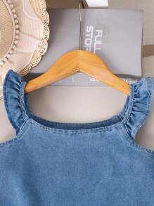 Young Girl' Casual A-Line Splice Ruffle Trim Denim Dress, Summer - Blue - View 5