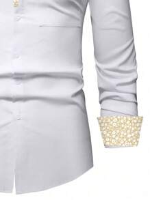 Calvornis Men's White Casual Shirt With Floral Accents Long Sleeve Collared Pocket Regular Fit - White - View 6