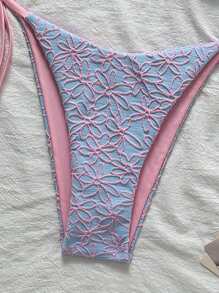 Swim Mod 2pcs/Set Springbreak Vacation Floral Texture Halter Triangle Side Tie Swim Trunks Cute Bikini Swimsuit For Summer