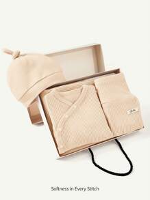 Cozy Pixies 4 件套新生女婴针织柔软圆领长袖连体衣、肚兜裤、帽子和襁褓毯