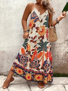 SHEIN Holidaya Robe ample sans manches à imprimé floral, tailles plus, pour un usage casual, domicile-travail ou vacances en été