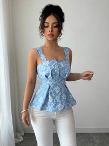 Elenzga Women's Summer Jacquard Fabric Textured Figure Flattering Cropped Tank Top