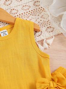 Toddler Girl Solid Sleeveless Tank Top And Flared Pants Set, Suitable For Outdoor Play, Vacation, And School - Yellow - View 3