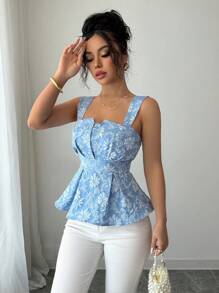 Elenzga Women's Summer Jacquard Fabric Textured Figure Flattering Cropped Tank Top