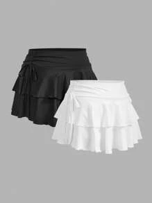 SHEIN PETITE CURVE 大码两件套女士休闲简约褶皱腰A字裙，演唱会女装，巡游女装，俱乐部女装性感