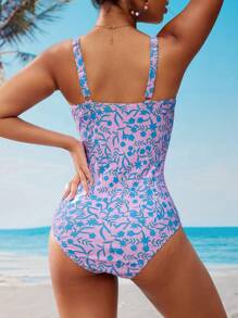 1pc Women's All-Over Print Shell Trim Ruffle One-Piece Swimsuit - Multicolor - View 2