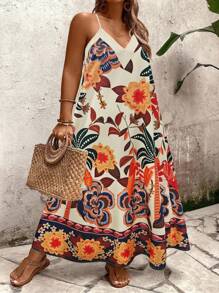 SHEIN Holidaya Robe ample sans manches à imprimé floral, tailles plus, pour un usage casual, domicile-travail ou vacances en été