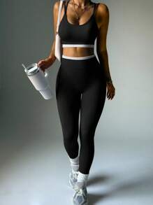 Gameset SHEIN Sport Women's Sports Suit For Daily Wear Workout Women Sets - Black and White - View 2