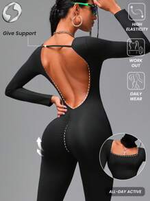 Innovista Mono de mujer de manga larga, sexy con espalda descubierta, mono ajustado, mono negro para hacer ejercicio, monos para mujer, mono, conjuntos de ropa de tenis para mujer, mallas de control de abdomen y levantamiento de glúteos, yoga, gimnasio, motociclista, spandex