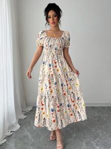 Elenzga Random Print Short Sleeve Midi Dress For Women - Multicolor - View 4