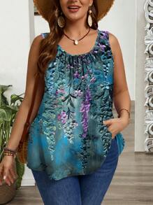 EMERY ROSE Plus Size Mother's Day Thick Strap Art Optimized Pleat Pattern Loose Fit Camisole And Tank Top, Suitable For Spring/Summer - Multicolor - View 3