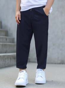 SHEIN Leap Crew Young Boy Plain Woven Straight Fit Pants - Royal Blue - View 1