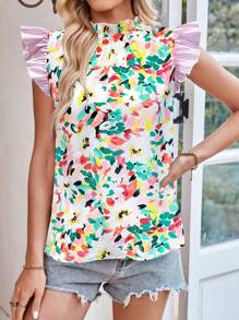 SHEIN Tall Áo cánh tay lửng họa tiết hoa nhuộm loang tương phản thanh lịch dành cho nữ, mùa xuân/hè - Nhiều màu - Xem 5