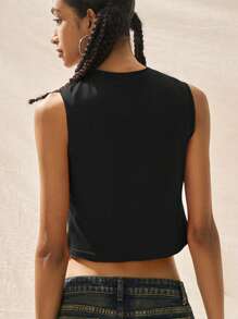 Easelle 女式复古休闲西部牛仔游牧图案圆领卷边短款修身背心