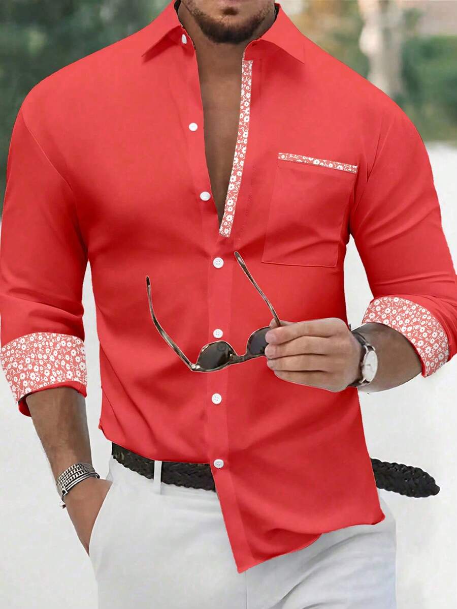 Manfinity Mode 宽松男士花卉印花纽扣衬衫