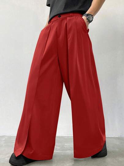 Claim Dot Pantalones anchos casuales de diseño multicapa sueltos para hombres, pantalones de pierna ancha estilo japonés para hombres, pantalones de pierna ancha para hombres, pantalones de cintura alta para hombres, pantalones de traje para hombres