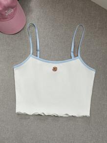 one one zero seven Cute Tops, Baby Blue & White, Color Block, Cartoon Pattern, Minimalist Design Women's Camisole Top, Suitable For Summer - Blue and White - View 7